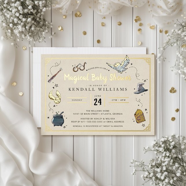 Harry Potter Baby Shower Invitation Foil Invitation (Invitation simulated on table)