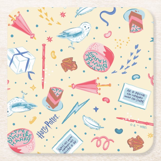 HARRY POTTER™ Birthday Celebration Pattern Square Paper Coaster (Front)