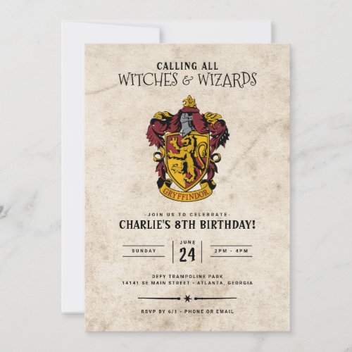 Harry Potter Birthday  Gryffindor Invitation