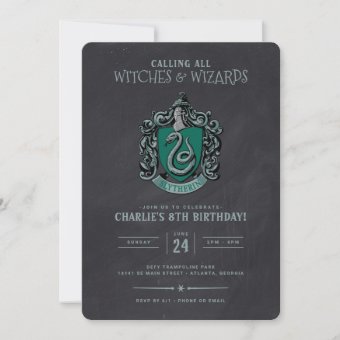 Harry Potter Birthday | Slytherin Chalkboard Invitation | Zazzle