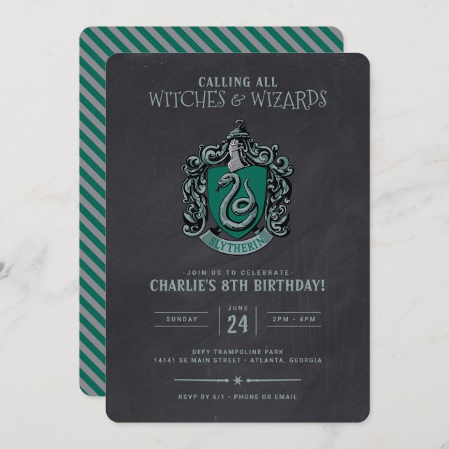 Harry Potter Birthday | Slytherin Chalkboard Invitation (Front/Back)