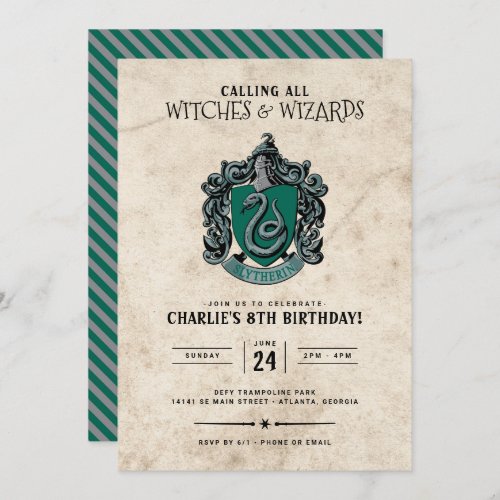 Harry Potter Birthday  Slytherin Invitation