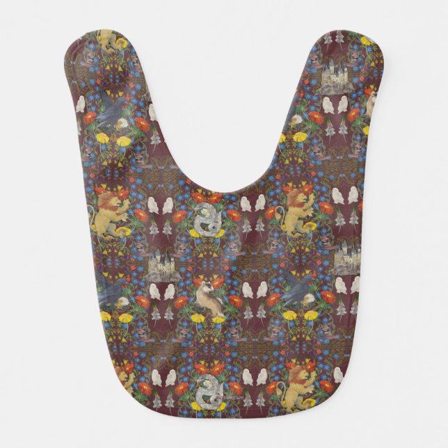 HARRY POTTER™ | Burgundy Watercolor Icon Pattern Baby Bib (Front)