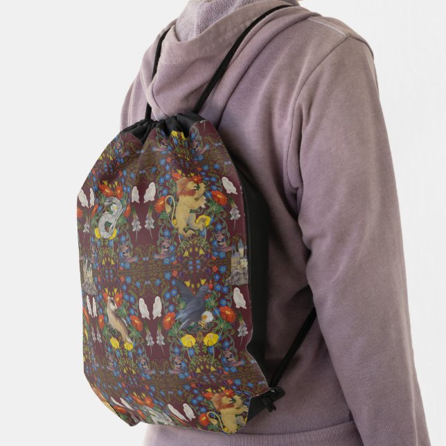 HARRY POTTER™ | Burgundy Watercolor Icon Pattern Drawstring Bag (Insitu)