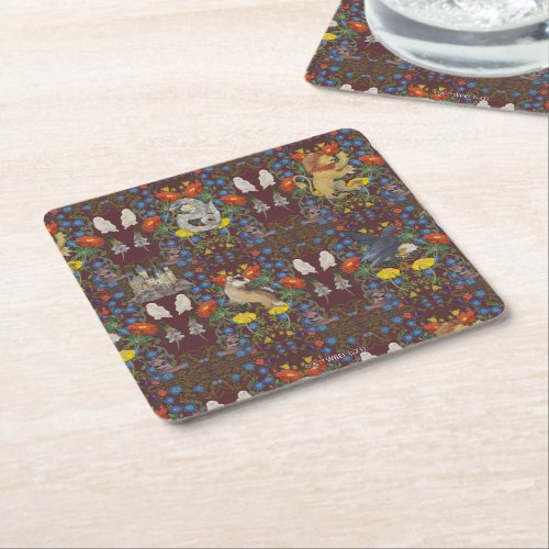 HARRY POTTER  Burgundy Watercolor Icon Pattern Square Paper Coaster