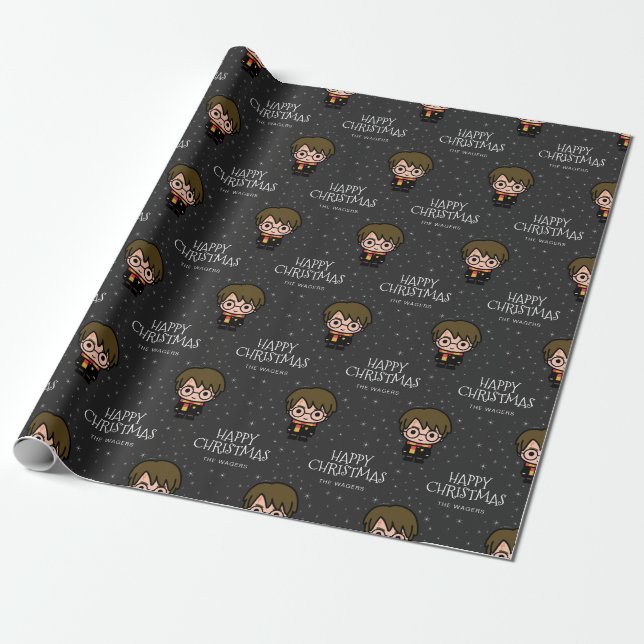 Harry Potter Cartoon | Happy Christmas Chalkboard Wrapping Paper (Unrolled)