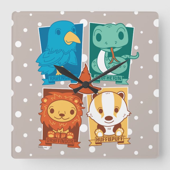 HARRY POTTER™ | CARTOON HOGWARTS™ HOUSES SQUARE WALL CLOCK (Front)