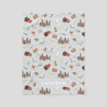 Harry Potter Cartoon Hogwarts Pattern Fleece Blanket