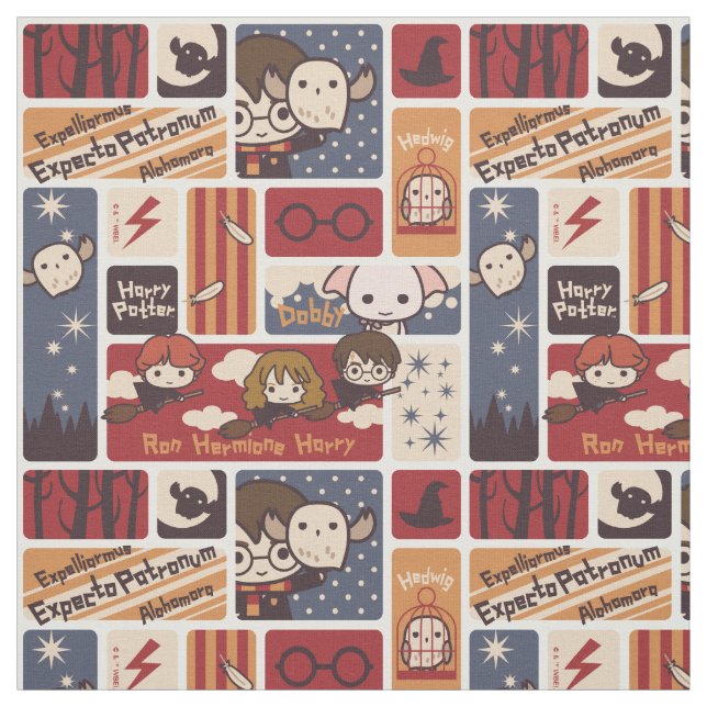 Harry Potter Cartoon Scenes Pattern Fabric (Swatch)