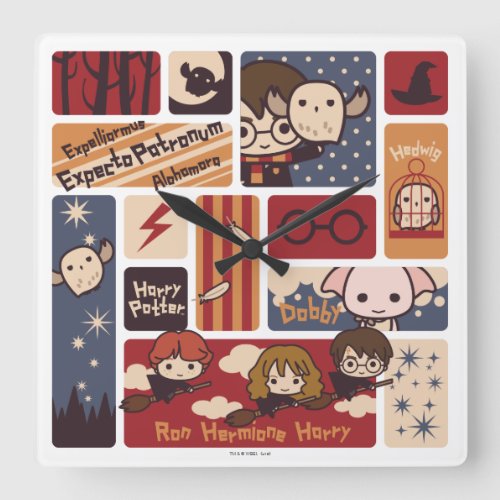 Harry Potter Cartoon Scenes Pattern Square Wall Clock