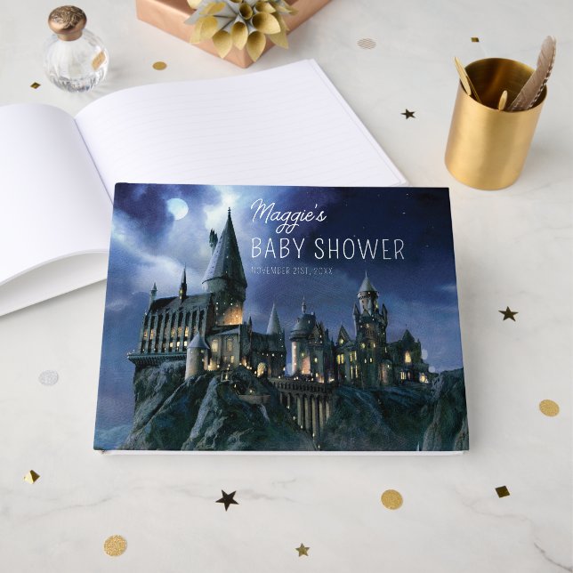 Harry Potter Castle | Moonlit Hogwarts Baby Shower Foil Guest Book (Front Open)