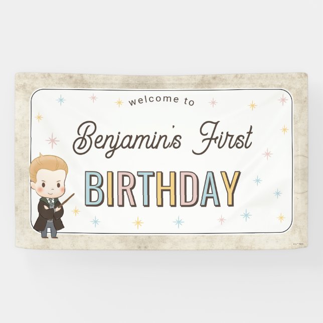 Harry Potter Chibi Draco Malfoy Wizard Birthday Banner (Horizontal)