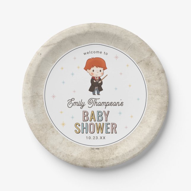 Harry Potter Chibi Ron Weasley Wizard Baby Shower Paper Plates (Front)