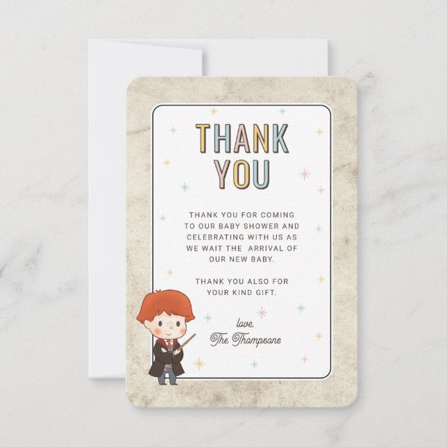Harry Potter Chibi Ron Weasley Wizard Baby Shower Thank You Card (Front)