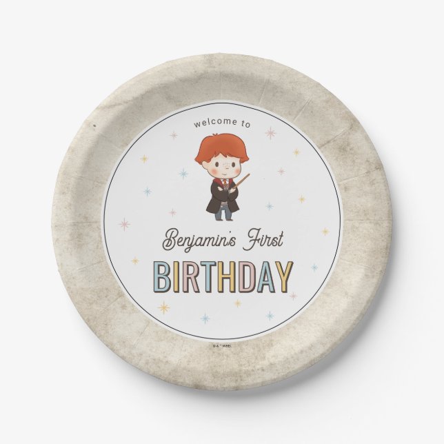 Harry Potter Chibi Ron Weasley Wizard Birthday Paper Plates (Front)