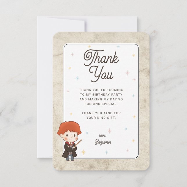 Harry Potter Chibi Ron Weasley Wizard Birthday Thank You Card (Front)