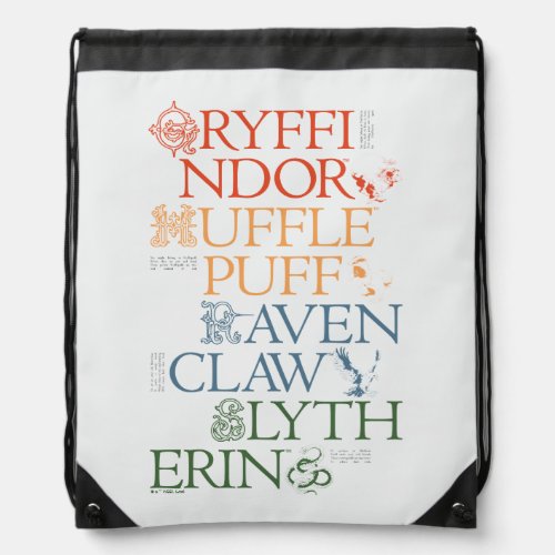 HARRY POTTER  Delicate Sketch HOGWARTS Houses Drawstring Bag