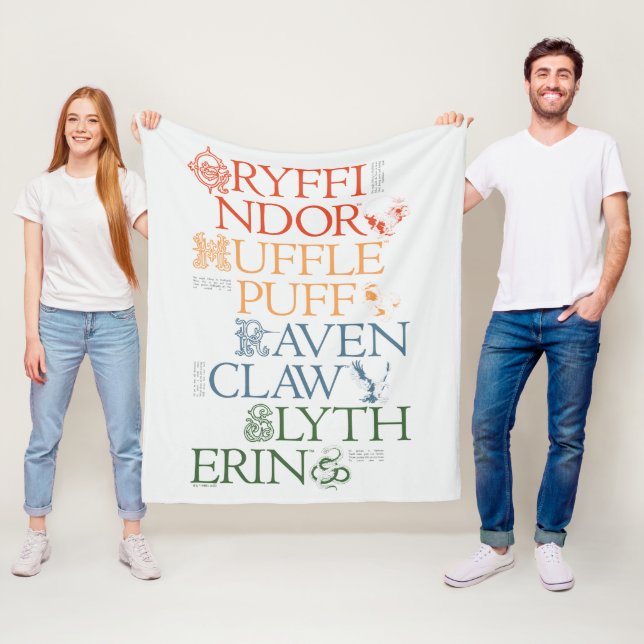 HARRY POTTER™ | Delicate Sketch HOGWARTS™ Houses Fleece Blanket (In Situ)