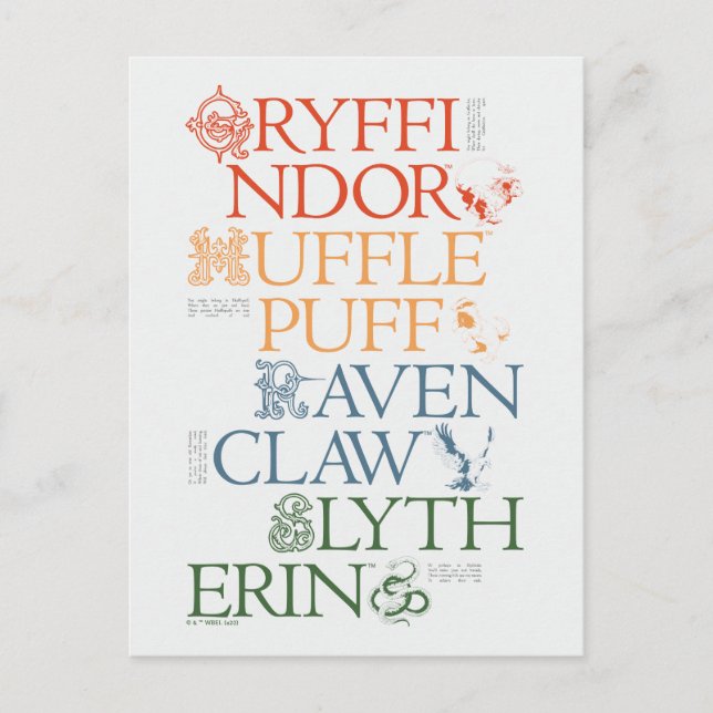 HARRY POTTER™ | Delicate Sketch HOGWARTS™ Houses Postcard (Front)