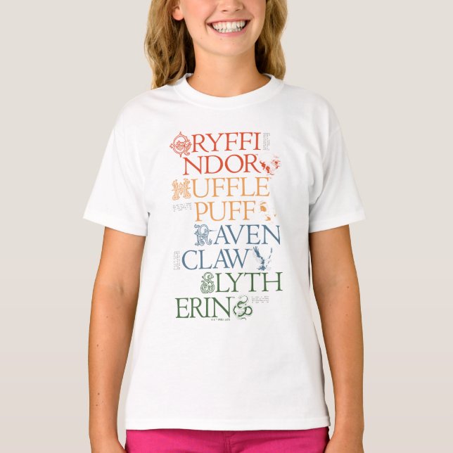 HARRY POTTER™ | Delicate Sketch HOGWARTS™ Houses T-Shirt (Front)