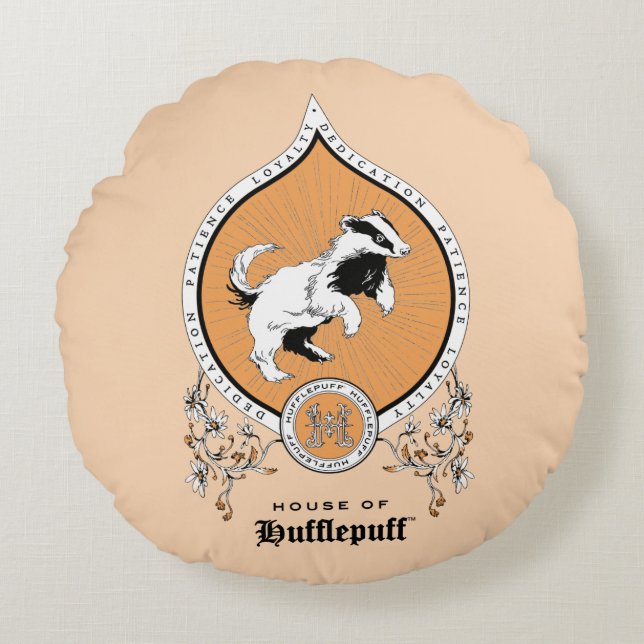 HARRY POTTER™ | Delicate Sketch HUFFLEPUFF™ Crest Round Pillow (Front)