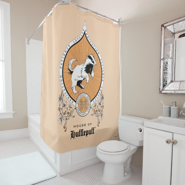 HARRY POTTER™ | Delicate Sketch HUFFLEPUFF™ Crest Shower Curtain (In Situ)