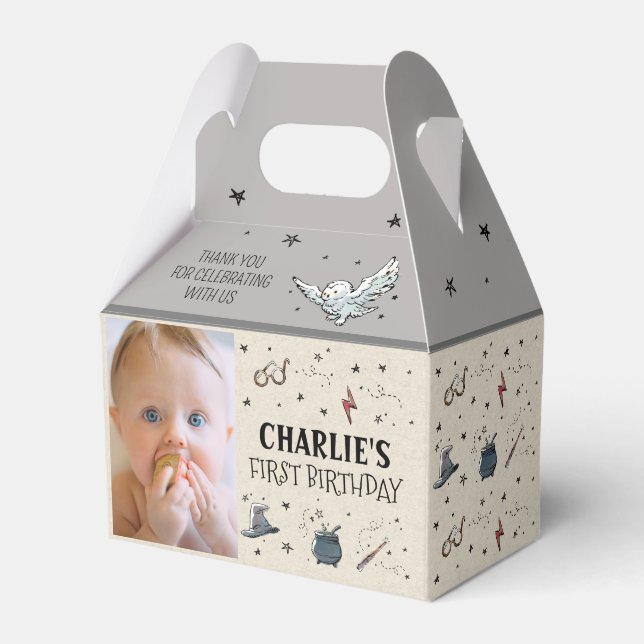 Harry Potter First Birthday Thank You Favor Boxes (Front Side)