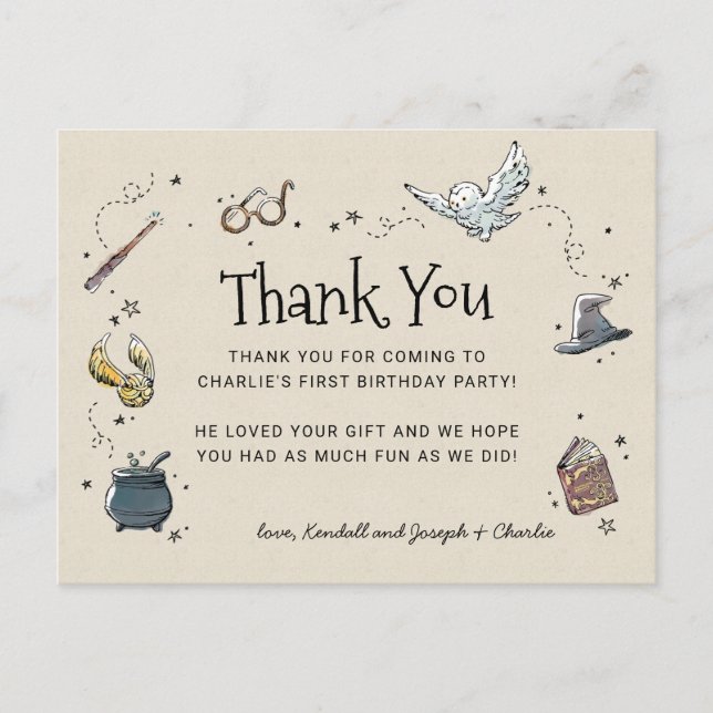 Harry Potter First Birthday Thank You Postcard (Front)