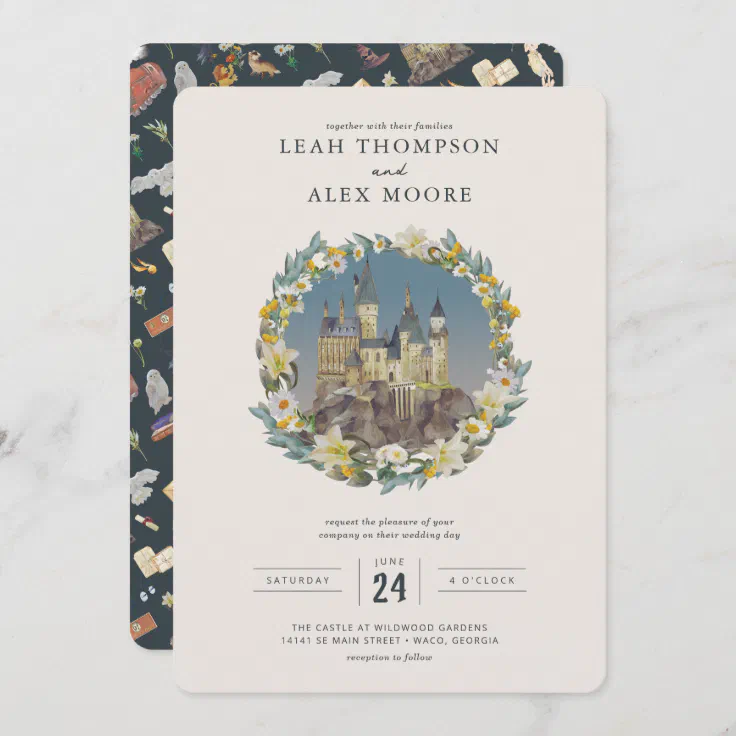 Harry Potter | Floral Hogwarts Castle Wedding Invitation