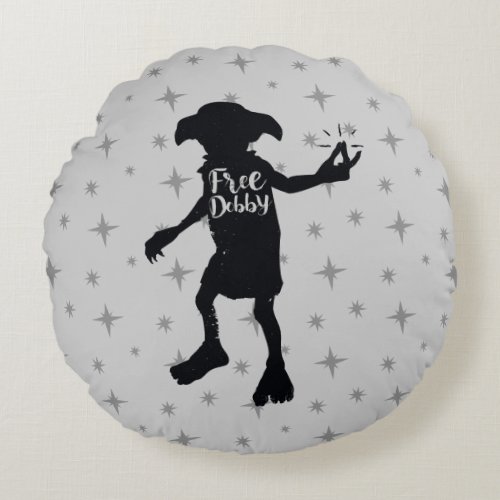 Harry Potter  Free Dobby Silhouette Typography Round Pillow
