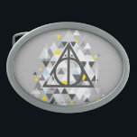 Harry Potter | Geometric Deathly Hallows Symbol Belt Buckle<br><div class="desc">Check out this geometric styled Deathly Hallows symbol,  surrounded by gray,  yellow,  and blue triangles.</div>