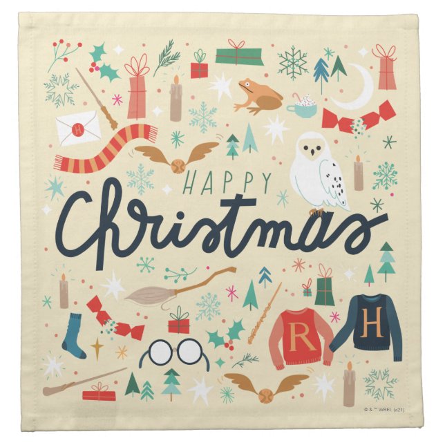 Harry Potter | Happy Christmas With Festive Icons Cloth Napkin (Front)