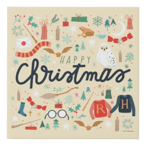 Harry Potter  Happy Christmas With Festive Icons Faux Canvas Print