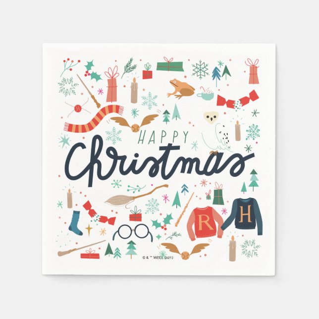 Harry Potter | Happy Christmas With Festive Icons Napkins (Front)