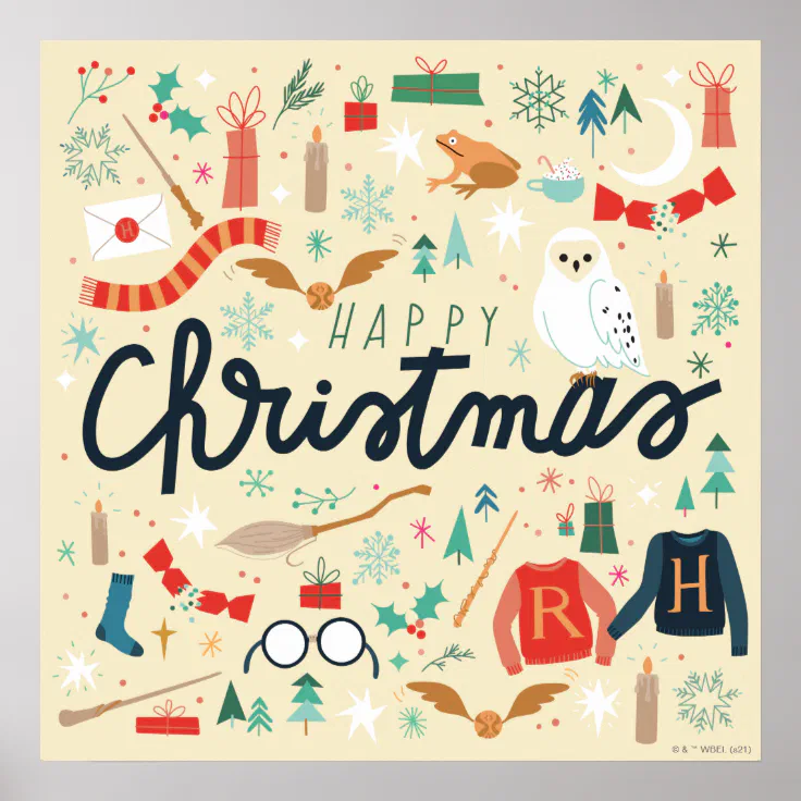 jugar Aislar robot Harry Potter | Happy Christmas With Festive Icons Poster | Zazzle