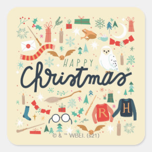 Harry Potter   Happy Christmas With Festive Icons Square Sticker