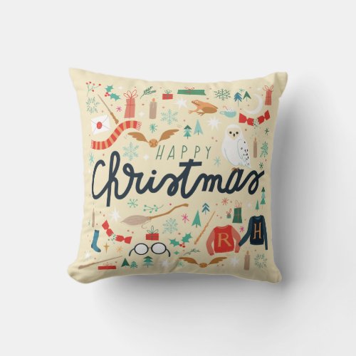 Harry Potter  Happy Christmas With Festive Icons Throw Pillow