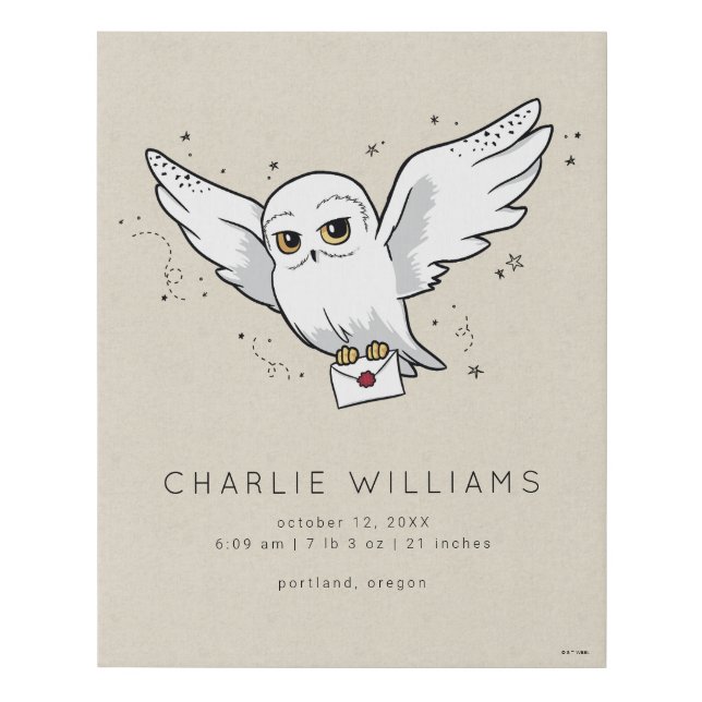 Harry Potter | Hedwig Baby Birth Stats Faux Canvas Print (Front)