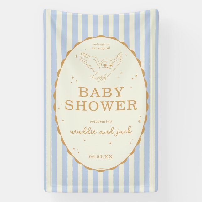Harry Potter Hedwig Blue Stripe Baby Shower Banner (Vertical)