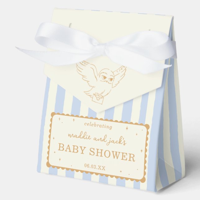 Harry Potter Hedwig Blue Stripe Baby Shower Favor Boxes (Front)