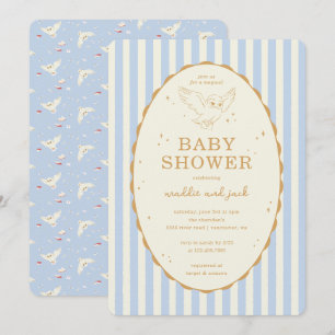 Harry Potter Hedwig Blue Stripe Baby Shower Invitation
