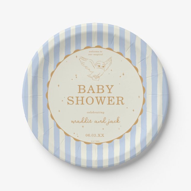 Harry Potter Hedwig Blue Stripe Baby Shower Paper Plates (Front)