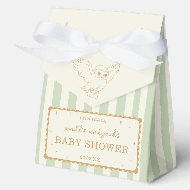 Harry Potter Hedwig Green Stripe Baby Shower Favor Boxes (Front)