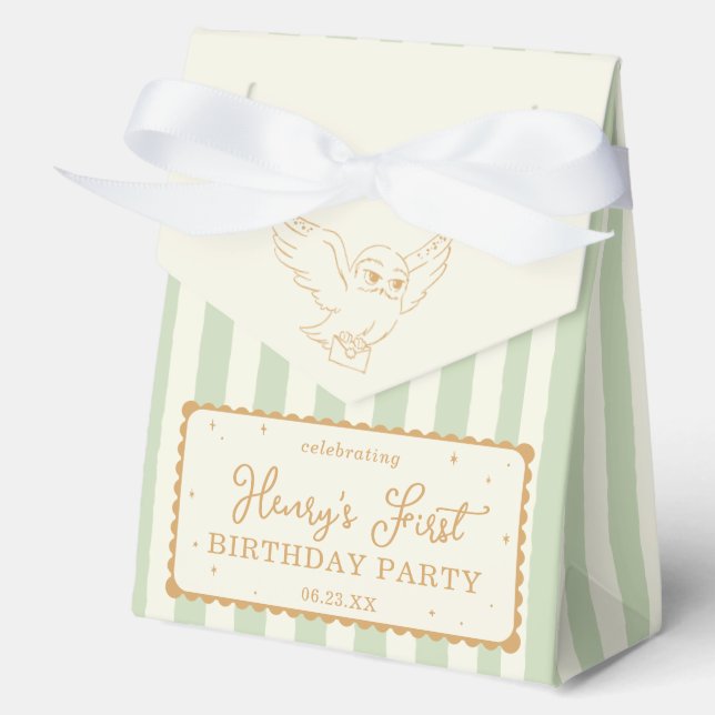 Harry Potter Hedwig Green Stripe Baby Shower Favor Boxes (Front)