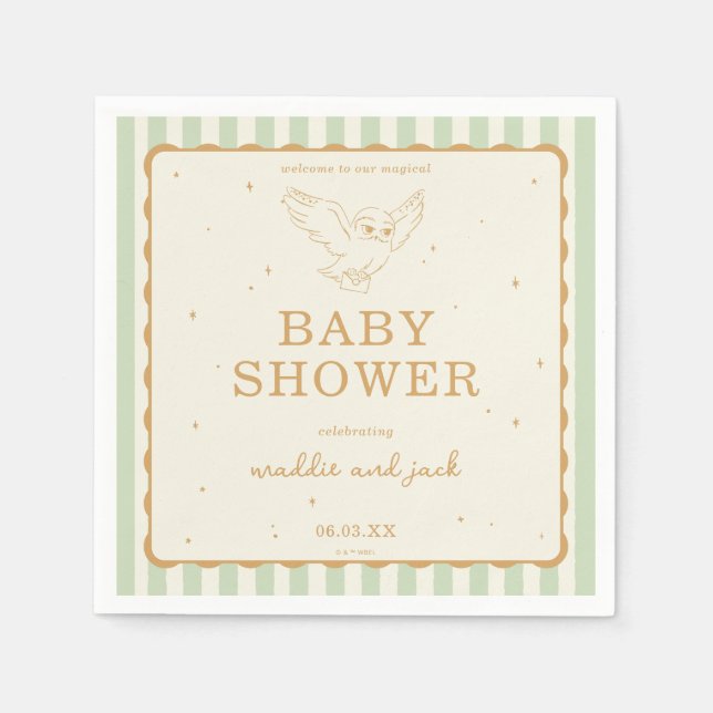 Harry Potter Hedwig Green Stripe Baby Shower Napkins (Front)