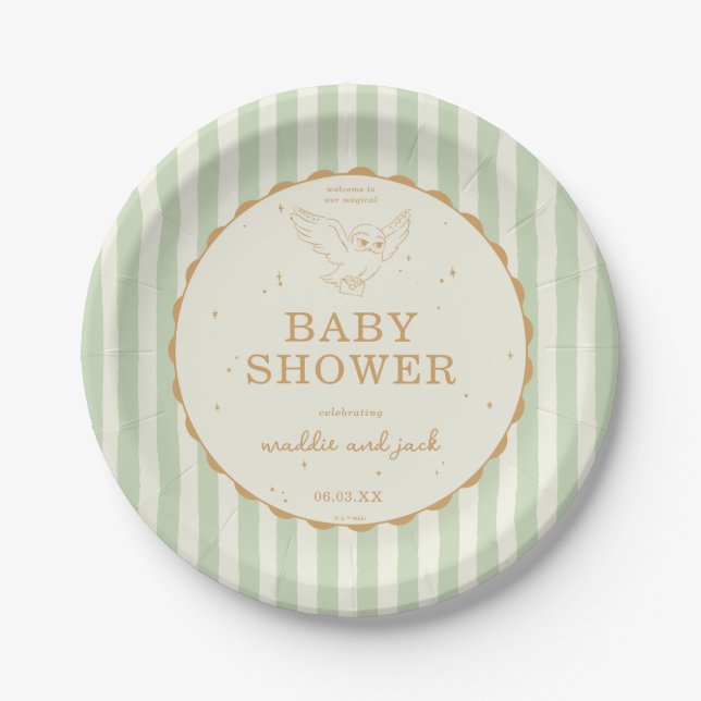 Harry Potter Hedwig Green Stripe Baby Shower Paper Plates (Front)