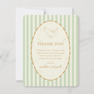 Harry Potter Hedwig Green Stripe Baby Shower Thank You Card