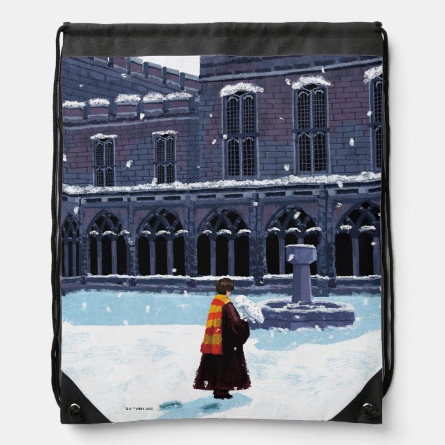 HARRY POTTER™ & Hedwig in HOGWARTS™ Courtyard Drawstring Bag (Front)