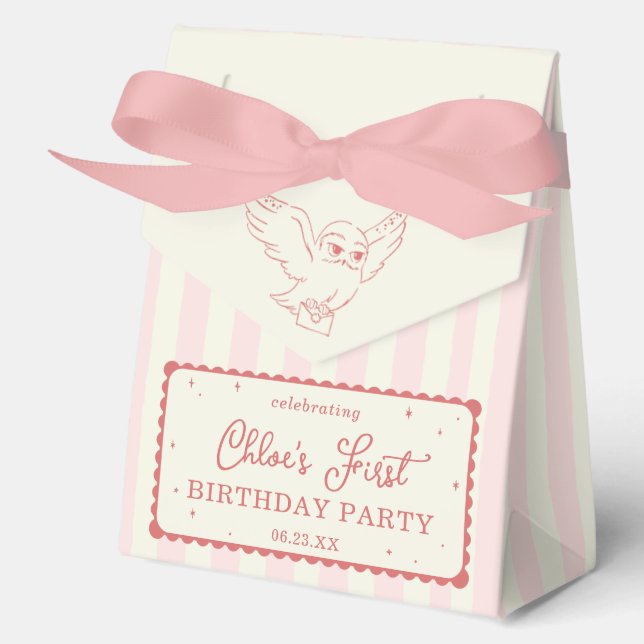 Harry Potter Hedwig Pink Stripe Baby Shower Favor Boxes (Front)