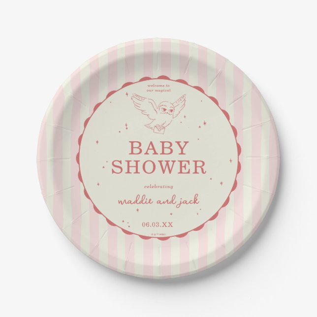 Harry Potter Hedwig Pink Stripe Baby Shower Paper Plates (Front)